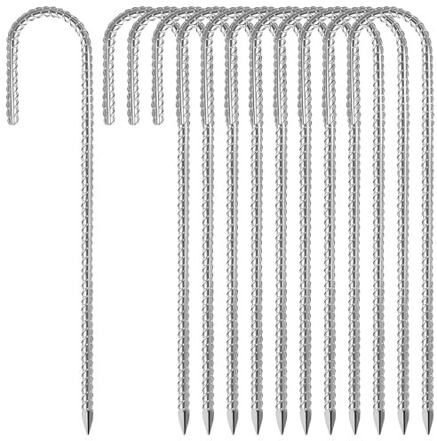 Realtopdo 12 Pack Heavy Duty Tent Pegs 12-Inch Ground Anchors Galvanised Steel Pegs Stable Trampoline Tents Anchor Rebar Stakes for Tents, Camping, Trampolines, Tarpaulins, Anchors, Garden Stakes