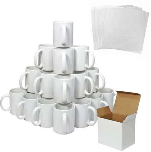 36 Tasses à Sublimation Blanches 325ml Recouvert En Polymère Vierges Grade AAA Céramique Personnalisé Presse à Chaud Boîte en Carton Lave-Vaisselle Micro-Ondes [5 Feuilles de Sublimation GRATUITS]