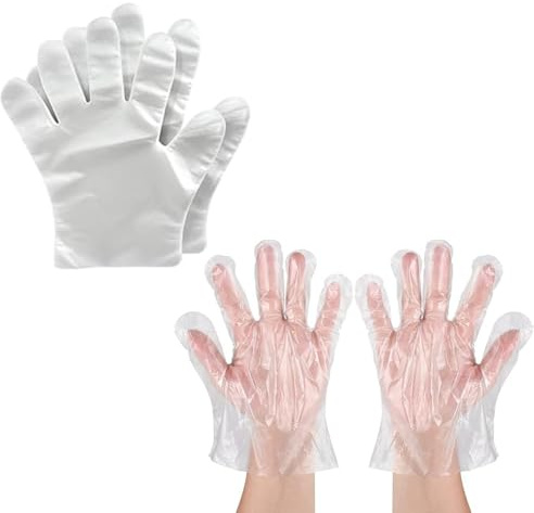 Nazeauf Disposable Clear Gloves - 100pcs Plastic Food Safe Disposable Gloves - For Kitchen, Catering, DIY and Hair Dye