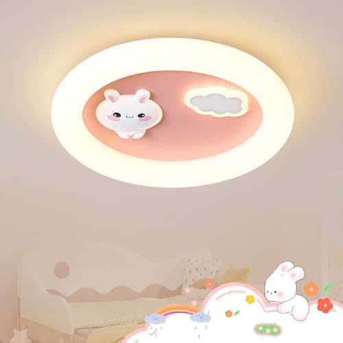 LED Kinder Deckenlampe Hase Wolke Kinderzimmer Lampe Decke, Dimmbar Deckenleuchte mit Fernbedienung, Mädchen Zimmer Licht Schlafzimmer Decke Kindergarten Beleuchtung, Nachtlicht Funktion (40cm Rosa)