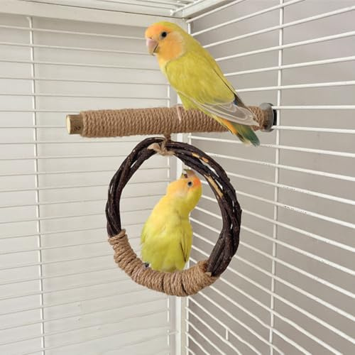 ZYYRSS Bird Wooden Swing, Bird Cage Bird Swing Toy, Parrot Swing Wood Toys Pigeon Rings Pet Toys Round Wooden Toys Bird Play Swing for Small Medium Parrots Conure Budgie Lovebirds