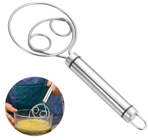 Fouet Danois 6.5 en Acier Inoxydable 304, Mélangeur à Pâte Manuel avec Poignée en Bois Ergonomique, Fouet Cuisine Danois pour Pâte à Pain, Accessoires Pour Mélangeur de Pâte à Pain (Upgraded)