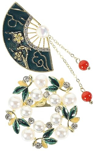 CALLARON Leggere e Sicure da Appuntare a Forma di Ventaglio e Rotonda Vintage in Lega Set di 2 Spille Perfette per Diverse Occasioni e Accessori Donna Eleganti