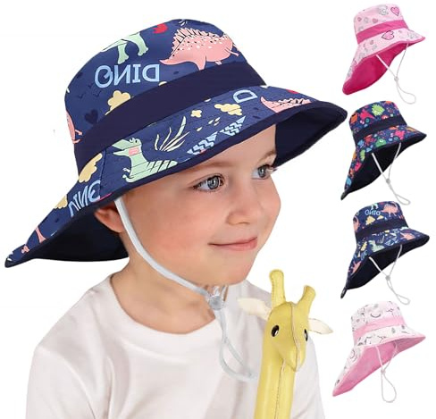 dellyy Solhatt baby barn, sommarhatt barn, sommarhatt bred brätte, UPF 50 UV-skydd, 4 mönster (enhörning, regnbåge, dinosaurie, monster) – för flickor och pojkar, Mörkblå – a, 52