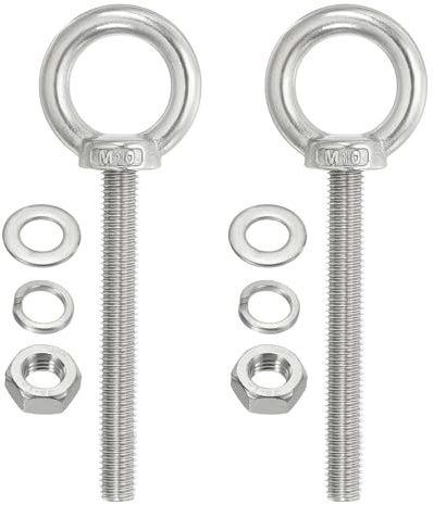 TA-VIGOR 2Pcs M10 x 80mm Lifting Long Eye Bolt, 304 Stainless Steel Wall Expansion Anchor Bolts, Masonry Concrete Screws Shoulder Eyebolt Lifting Ring with Nuts Washers for Hanging Hammock Article