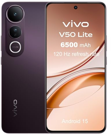 VIVO V50 Lite 4G Smartphone 8GB 256GB, 120Hz 6.77 AMOLED, 6500mAh Batería, Cámara Triple de 50 MP, MediaTek Dimensity 6300, Android 15, Dual Sim, NFC, Negro