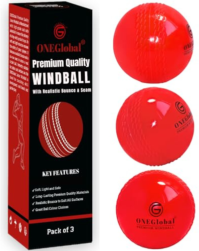 ONEGlobal Premium Windball Soft Cricket Ball | Durable, Embossed Seam, True Bounce & Swing | Wind Ball Cricket Balls for Outdoor & Indoor Practice, Coaching, Garden & Beach Games