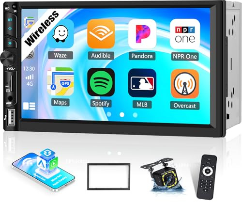 OiLiehu Double Din Car Stereo Wireless CarPlay Android Auto, 7 Car Radio 2 Din with IPS Touchscreen, Mirror Link, Bluetooth, FM Radio, USB, AUX, EQ, SWC, TF-Slot, Backup Camera, 2 DIN Frame