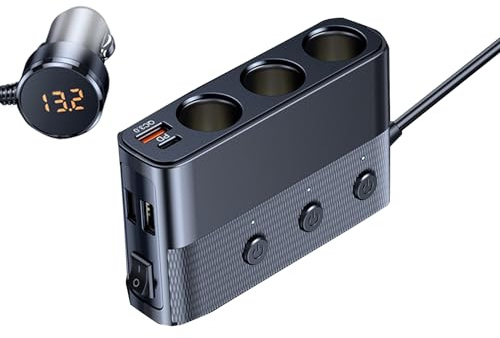 YIZITU Caricabatterie di ricarica rapida per dispositivi multipli Adattatore di alimentazione splitter a 3 prese con 4 porte USB Display Telefono Tablet Viaggio Ad Alta Potenza Connettore Filo Sae