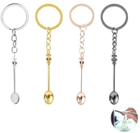 fKiZanthene 4 Colours Mini Spoon Keyring, 5.4cm Tiny Spoon Pendant for Gifts and Everyday Use