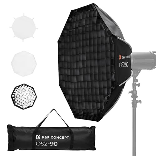 K&F CONCEPT Parabol Softbox Schnelle Demontage, 90cm/35''Achteckige Softboxen mit Honeycomb Gitter+Diffusor +Tragbartasche, Umbrella Octagon Softbox Abnehmbar Bowens Mount für COB Video Light