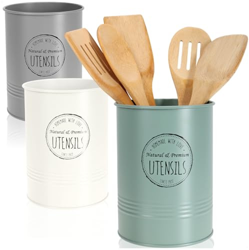 com-four® 3x Besteckhalter aus Metall - Küchenutensilienhalter 17 cm - Robuste Organizer-Dosen für Besteck, Kochlöffel, Küchenhelfer, Küchenzubehör und Aufbewahrung (3 Stück - Mix 1)