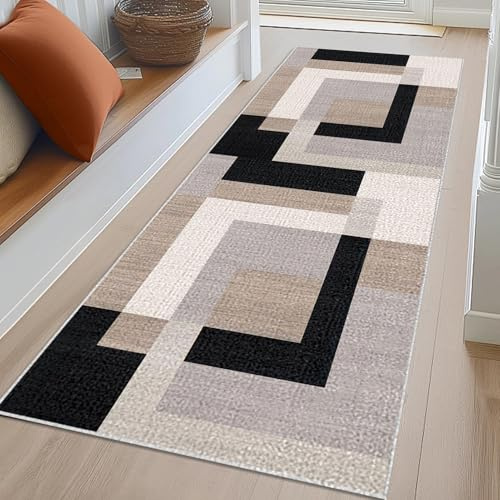 Teppich Läufer Flur Waschbarer Küchenteppich 90 x 180 cm rutschfest Flurläufer Eingangsteppich Schmutzfangmatte Kurzflor Flurteppich Läufer für Flur Küche Schlafzimmer Wohnzimmer Bettumrandung