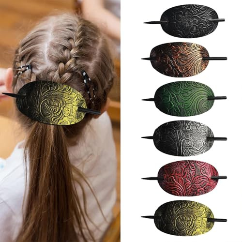 6pcs Haarspange Aus Leder Mit Stab, Ovale Haarspange Aus Kunstleder | Haarnadel Haarschmuck Für Frauen Haarstäbe, Für Frauen, Langes Haar, Leder