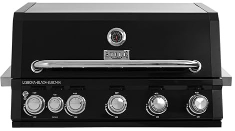 Stilé Collection Barbecue da Incasso a Gas GPL 5 Fuochi 21 kW con Bruciatore Infrarossi BBQ Built-in in Acciaio Inox con Griglie in Ghisa Grill Professionale Outdoor (Nero)