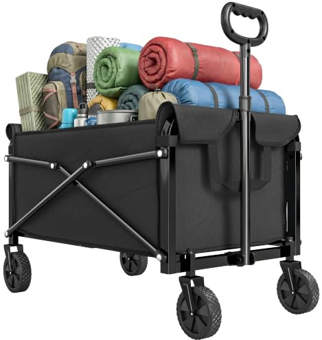 Outsunny Chariot de Festival 81L sur Roues Pliant Jardin 50kg Noir | Compact, robuste, pliable, chariot pliant, poignée réglable, poignée de transport, pour camping, shopping