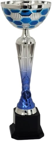 Hole Gadget Coppa Trofeo Premiazione Personalizzata, Argento e Blu, Metallo, con Targhetta Stampata Inclusa, Varie Misure per Calcio, Fantacalcio, Eventi Sportivi, Padel, Basket, Sport.