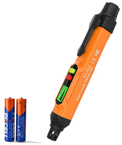 PT202 Détecteur de Fuite de gaz Naturel Portable, Moniteur de méthane, Propane, Butane，avec Alarme sonore et Lumineuse, détecteur de gaz pour Camping Car,Appartements, etc. (Orange, 2 Piles incluses)