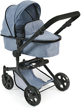 Bayer Chic 2000 - Puppenwagen Mika, 2in1 Kombipuppenwagen für Kinder von 4 bis 8 Jahren, Jeans blau, 73 x 41 x 82 cm