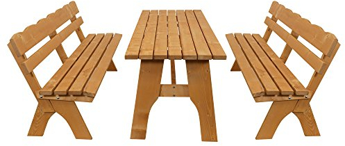 TPFGarden 3-teiliges Gartenset DRIEBURG aus Kiefer massiv | Farbton: Hellbraun imprägniert | Garnitur 2X Bank 4-Sitzer, 1x Tisch 72cmx200cm rechteckig | Holz von höchster Qualität