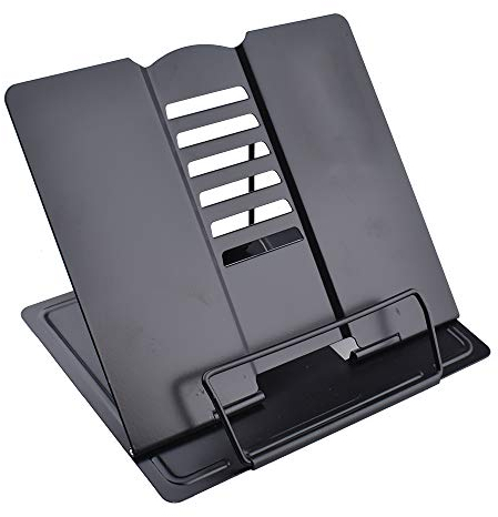 MEAOR Metal Book Stand Folding Reading Stand Anti-Slip Adjustable Desktop Bookend Cookbook Rest Book Holder (Black)
