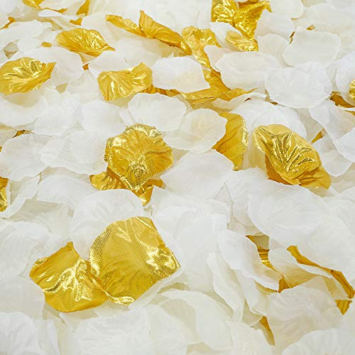 LUSSO LIA Seidenblumenblätter Perfekte Hochzeit Mix Künstliche Rosenblätter Hochzeit Konfetti Party Dekoration Streublume 1200 Stück (Weiß, Hellcreme, Gold)