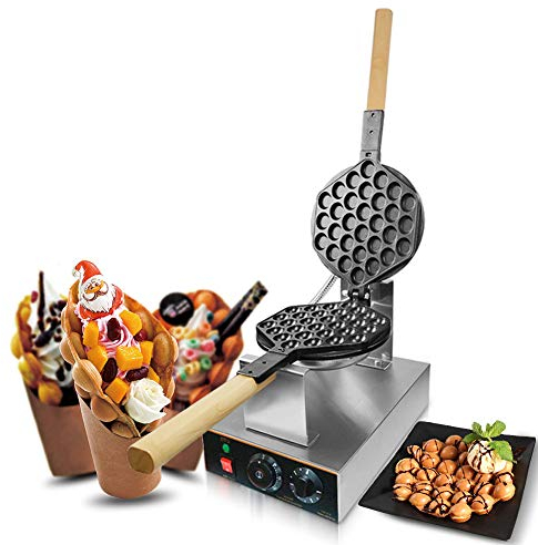 Aprilhp Gofreras Eléctricas, Plancha para Waffle, Gofrera Máquina de Gofre Eléctrica con Forma de Huevo del Estilo de Hong Kong Bubble Waffle Maker Antiadherente (220V-1400W)