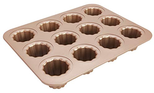 FUNREADER Canele formar mini kakformar för bakning, 12 hål caneles bakformar muffinsform mini bordelais räfflad kakform muffinsform (champagneguld)