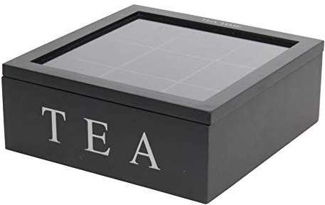 mucHome Teebox aus Holz in Schwarz mit 9 Fächern Teekasten Teebeutelbox Teekiste