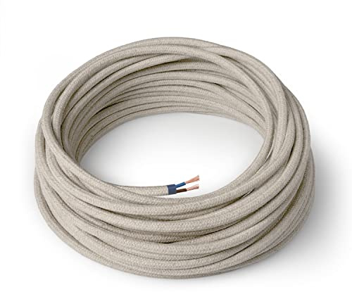 Amarcords - Câble électrique textile couleur ECRU, rond, chanvre, 3 mètres, à 2 brins 2x0,75 - Fil vintage en tissu coloré, pour lampes, lustres, appliques et abat-jours.