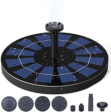 tooloflife 2,5 W Solarbrunnen mit 6 Wasserstilen, solarbetriebener schwimmender Brunnen für Vogelbad, Aquarium, Teich, Garten, Outdoor-Dekoration, integrierter 800 mAh Akku