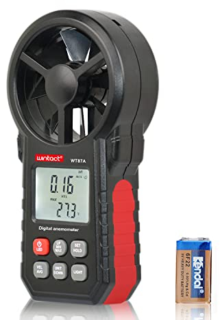 Wintact Handheld Anemometer, Digital Vane Wind Speed Meter Gauge, Air Flow Velocity Tester with Measuring Wind Temperature 14℉ to 113℉ for House HVAC Duct Outdoor Kite Boat Sailing Surfing