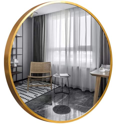 GOLD&CHROME UNIQUE DESIGN Dekorative Wandspiegel Rund ⌀60 cm Aluminiumrahmen - Spiegel Rund Gold mit Teflon beschichtet Spiegeloberfläche - Spiegel Wand Pulverbeschichteter Spiegelrahmen 0,9 cm