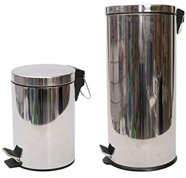 PAMEX Papelera Acero Inox Con Pedal - Set 2 Papeleras 5L y 30L