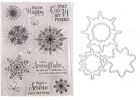 Qoiseys Schnee Silikon klare Stempel und Stanzformen Sets für Kartenherstellung, Metall Stanzformen Schnittschablonen für DIY Scrapbooking Fotoalbum Dekorative Papier Basteln Prägeschablone