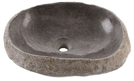Wohnfreuden Naturstein Waschbecken Grau Oval 40 cm - Naturkante Aufsatz