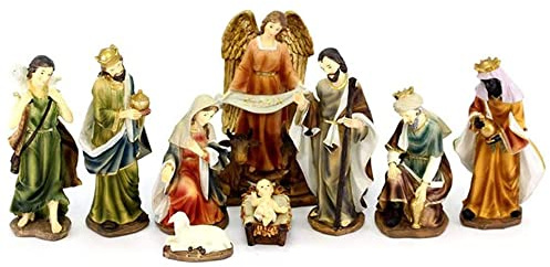 Generico Presepe MINI Natività COLORI CHIARI 11 soggetti 7 cm Personaggi Statue in resina Idea Regalo SACRA FAMIGLIA Giuseppe Maria Gesù Bambino, Re Magi, Bue e Asinello, Angelo, Pastore Pecora