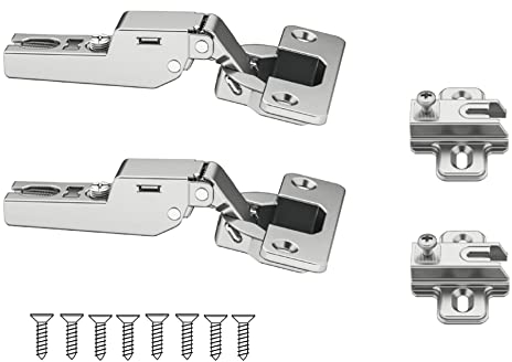 Kit 2 Cerniere più Base Regolabile e Viti - Cerniera per Ante Armadio, Cucina, Comodini e Cassettiere - Montaggio Facile e Veloce