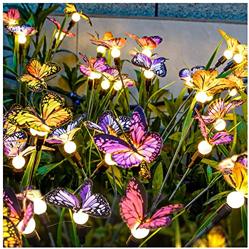 TONULAX Solar Garden Lights - 2 Pack Swaying Butterfly Light, Swaying in The Wind, Solar Outdoor Lights, Yard Patio Pathway Decoration, High Flexibility Iron Wire & Realistic Butterflies (2 Pack)