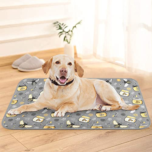 JUNZAN Cooling Mat for Dogs Cats Floral Doodle Honey Jar Bees Flowers 22 x 28 Inch Summer Pet Bed Washable Sleeping Mats for Sofa Floor Outdoor