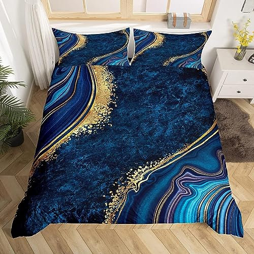 Tizhweqo Bettwäsche 135x200 Blaue Murmel, 3D Bettwäsche-Sets Microfaser Bettbezug Marmor, Weiche und Kuschelige Kinderbettwäsche und 2 Kissenbezug 80x80 cm
