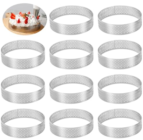 16 Pieces 2 Inch 304 Stainless Steel Tart Ring,Perforated Tart Rings Round Cake Mousse Ring Metal Pastry Cake Mold Baking Dessert Ring Nonstick Round Cake Ring for Home Food Making Tool