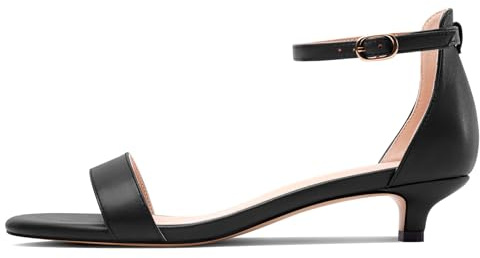 HEUIVZAR Mujer Gatito Heel Abierta Redonda Punta Correa Tobillo Sandalias Dress Cierre con Hebilla Oficina Baile Verano Zapatos 3 CM Heels Negro 41 EU