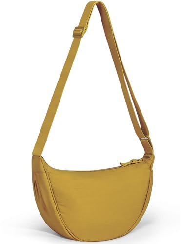 Yuson Girl Damen Halbmond Crossbody Schultertasche, Casual Moon Bag Einfarbige Tragbare Handtasche Nylon Halfmoon Crossbody Bag Umhängetasche mit Verstellbarer Schultergurt(Gelb)