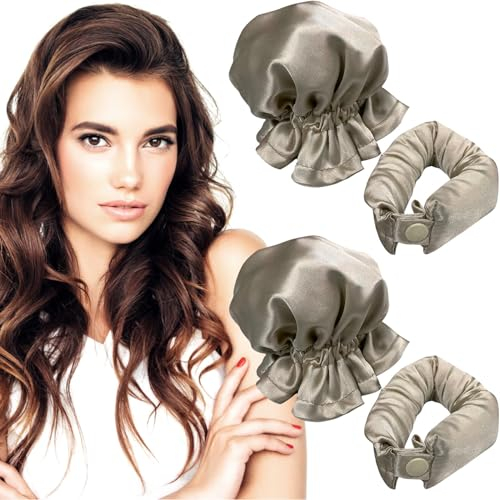 Yeria 2 Stück Lockenwickler Locken Ohne Hitze, Heatless Curls Hat Band Locken über Nacht Wave Formers über Nacht Lockenwickler über Nacht Heatless Hair Curler Rolls (Braun) (Gold, 2 Stück)
