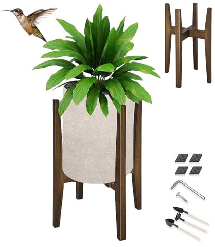 awakentti Adjustable Plant Stand Indoor, Single Floor Plant Stand for Indoor Plants, Bamboo Mid Century Modern Plants Stands, Stable Plant Holder,Fit 10.5 to 14.5 inches in Width