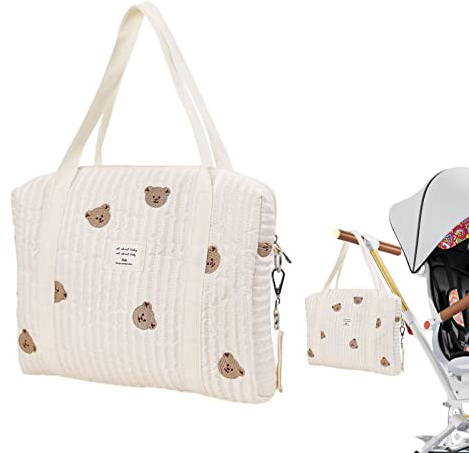 WOTEG Baby Wickeltasche,Weiche Baumwoll-Stickerei-Tragetasche,Große Kapazität Baumwolle Reise Wickeltasche Tragetasche Henkeltaschen Tragbare Leichte Babytasche Mama Tasche