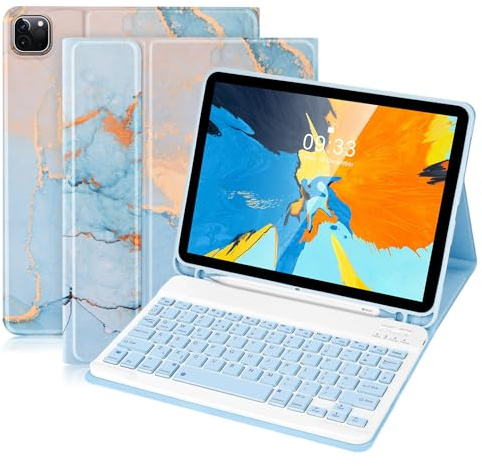 SOPPY Bluetooth Keyboard Case for iPad Air 2025 M3/2024 M2 11 inch, Air 5/4 10.9 inch, Pro 11 4/3/2/1, Detachable Keyboard Cover, with Built-in Pencil Slot, Blue Marble