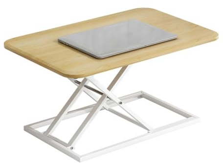 ISCBAFYX Höhenverstellbarer tragbarer Schreibtischkonverter, umwandelbarer Steharbeitsplatz, einfacher Übergang vom Sitzen zum Stehen, Beigeton, kompakte Größe von 73 x 47 cm