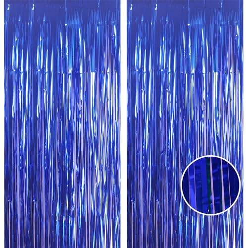 2pcs 3.2 x 8.3ft Glitter Dark Blue Tinsel Curtain Streamers Door Fringe Foil Curtain Backdrop Birthday Party Decorations for Boys Men Graduation Party Decorations Banner Navy Blue